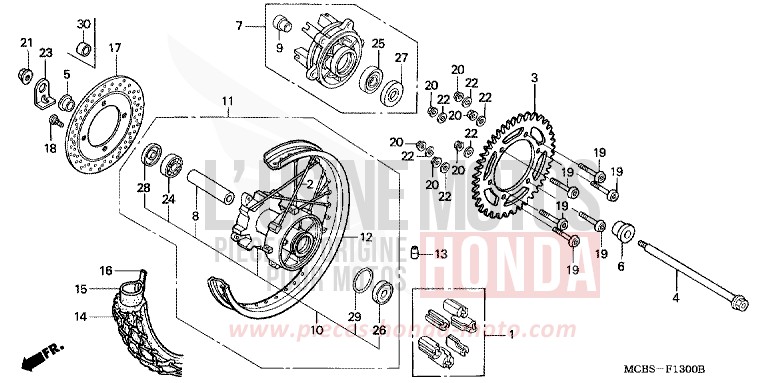 REAR WHEEL for Transalp 650 MYSTIC ORANGE METALLIC (YR253) from 2005